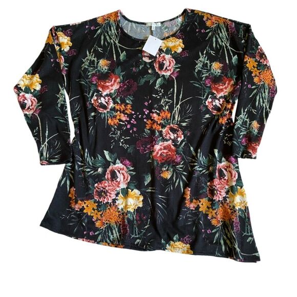 NWT Ava James Women's Floral Blouse Tunic Sz 1X Asymmetrical Hem Artsy Office - Picture 2 of 14